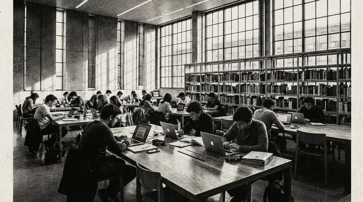 高校图书馆学生学习场景 - 今日吃瓜